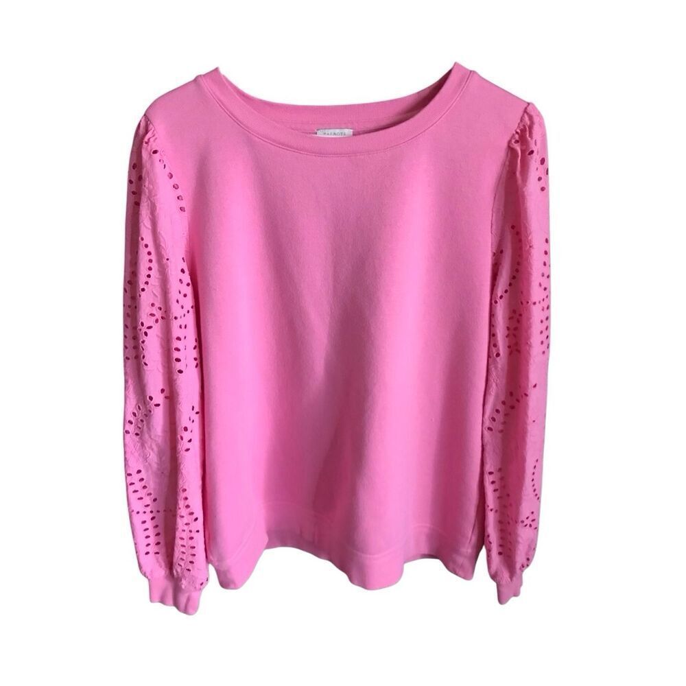 Talbots Pink sweatshirt womens SZ Large pullover fleece eyelet long sleeve